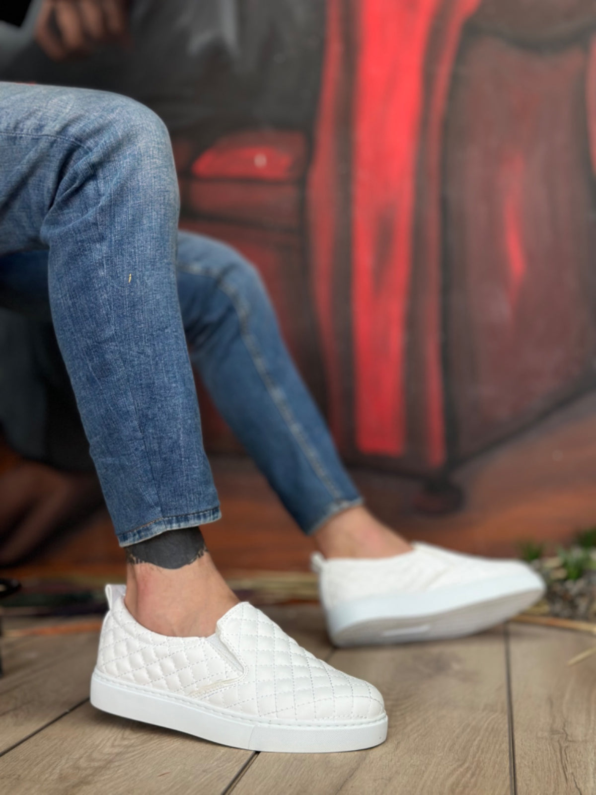 BA0353 Laceless Quilted White Casual Men's Shoes - STREETMODE™