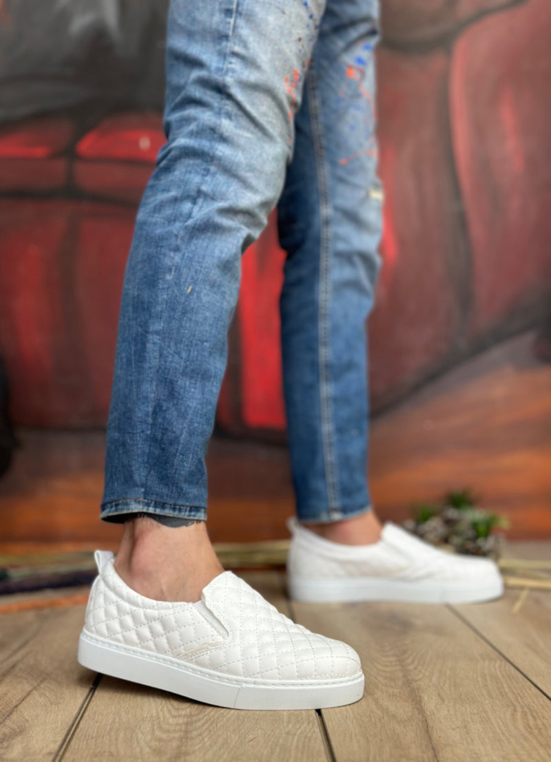 BA0353 Laceless Quilted White Casual Men's Shoes - STREETMODE™