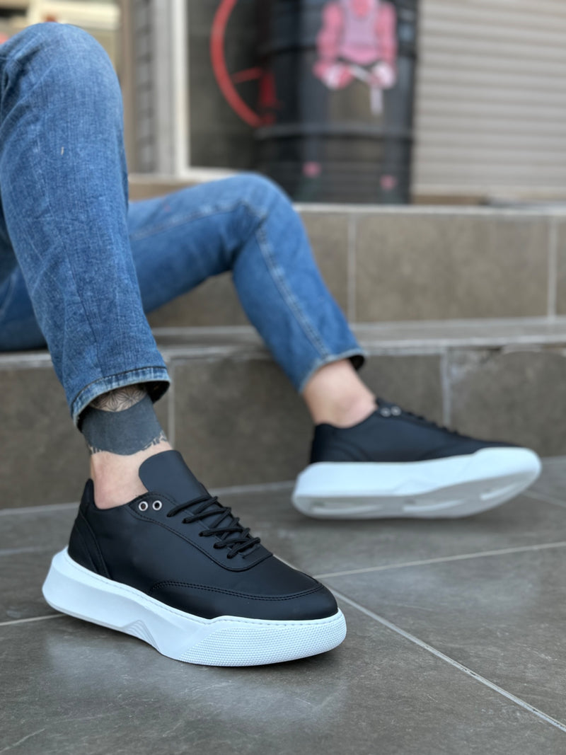 BA0354 Casual Lace-Up Men's High Sole Black Sneakers - STREETMODE™