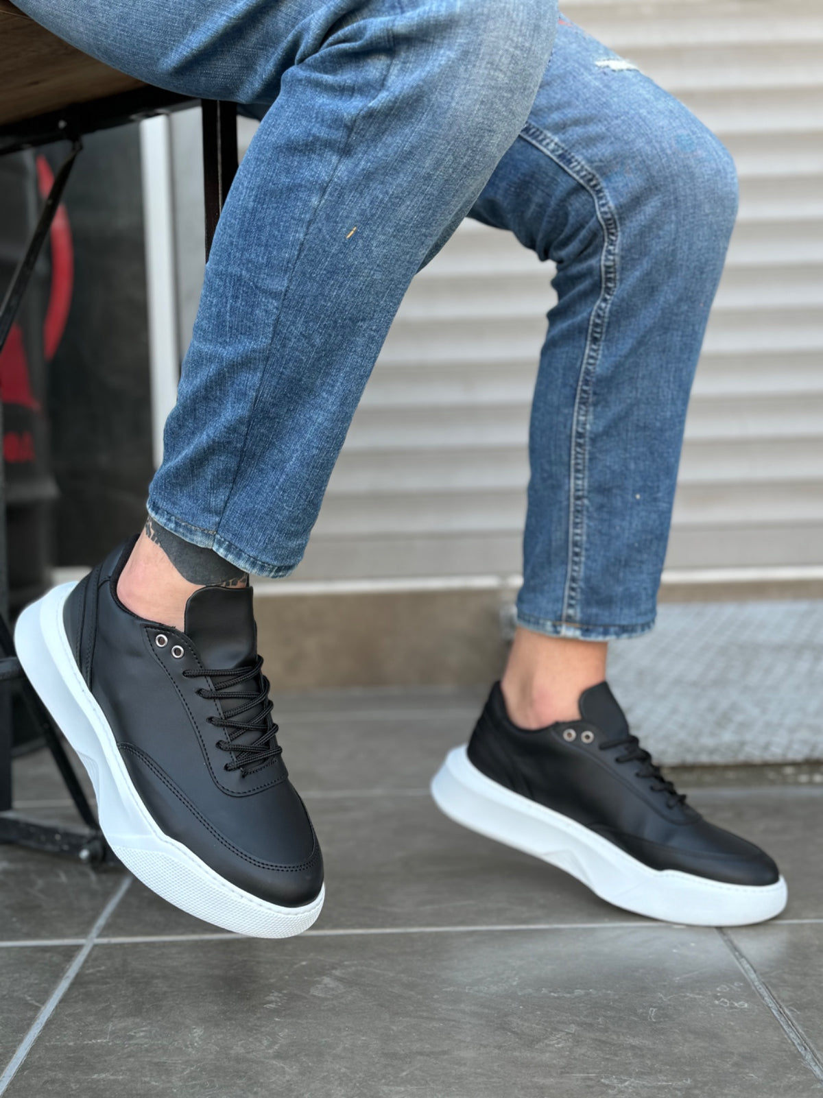 BA0354 Casual Lace-Up Men's High Sole Black Sneakers - STREETMODE™