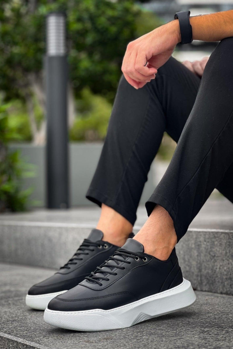 BA0354 Casual Lace-Up Men's High Sole Black Sneakers - STREETMODE™