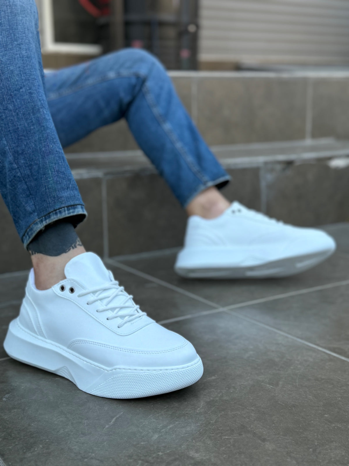 BA0354 Casual Lace-Up Men's High Sole White Sneakers - STREETMODE™