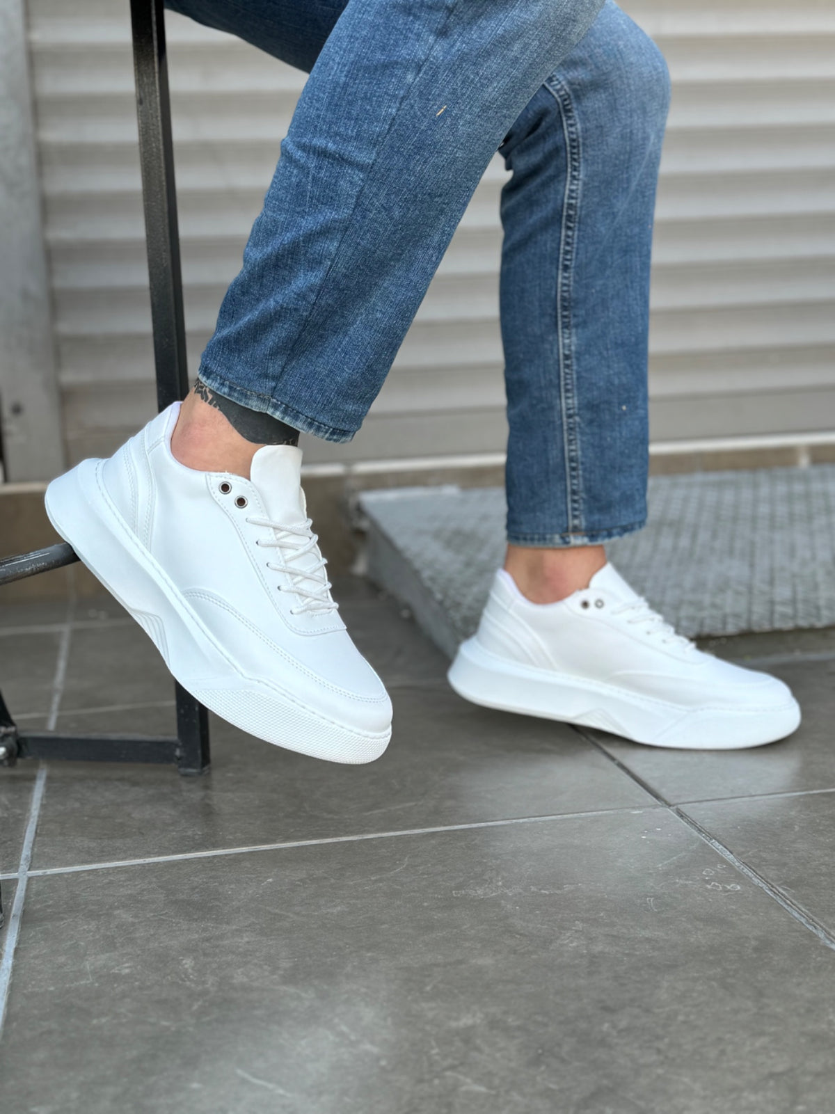 BA0354 Casual Lace-Up Men's High Sole White Sneakers - STREETMODE™