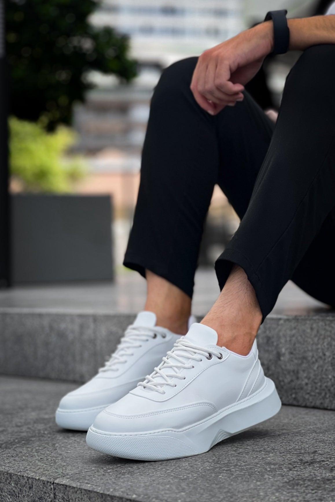 BA0354 Casual Lace-Up Men's High Sole White Sneakers - STREETMODE™