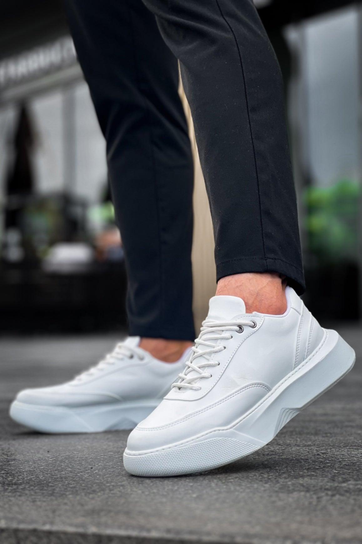 BA0354 Casual Lace-Up Men's High Sole White Sneakers - STREETMODE™