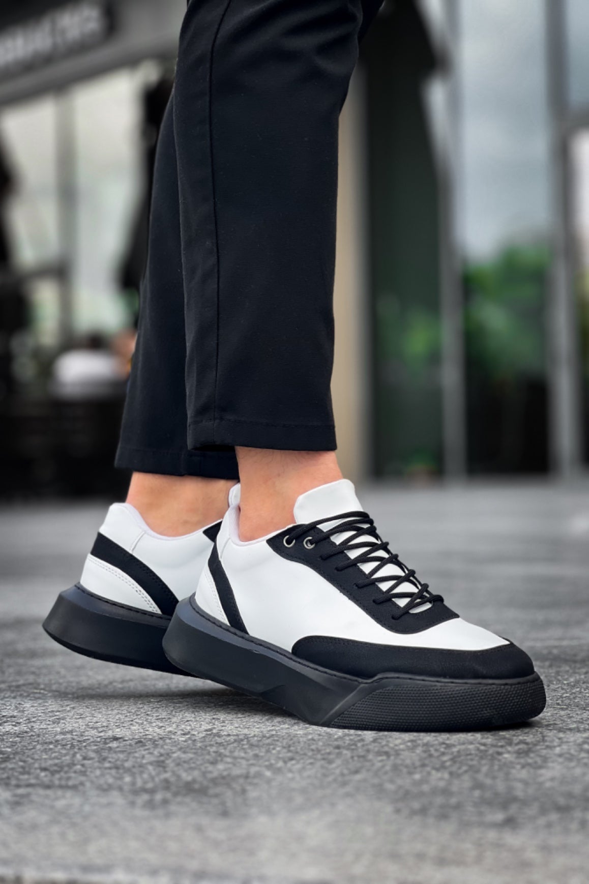 BA0354 Casual Lace-Up Men's High White Black Sole Sneakers - STREETMODE™