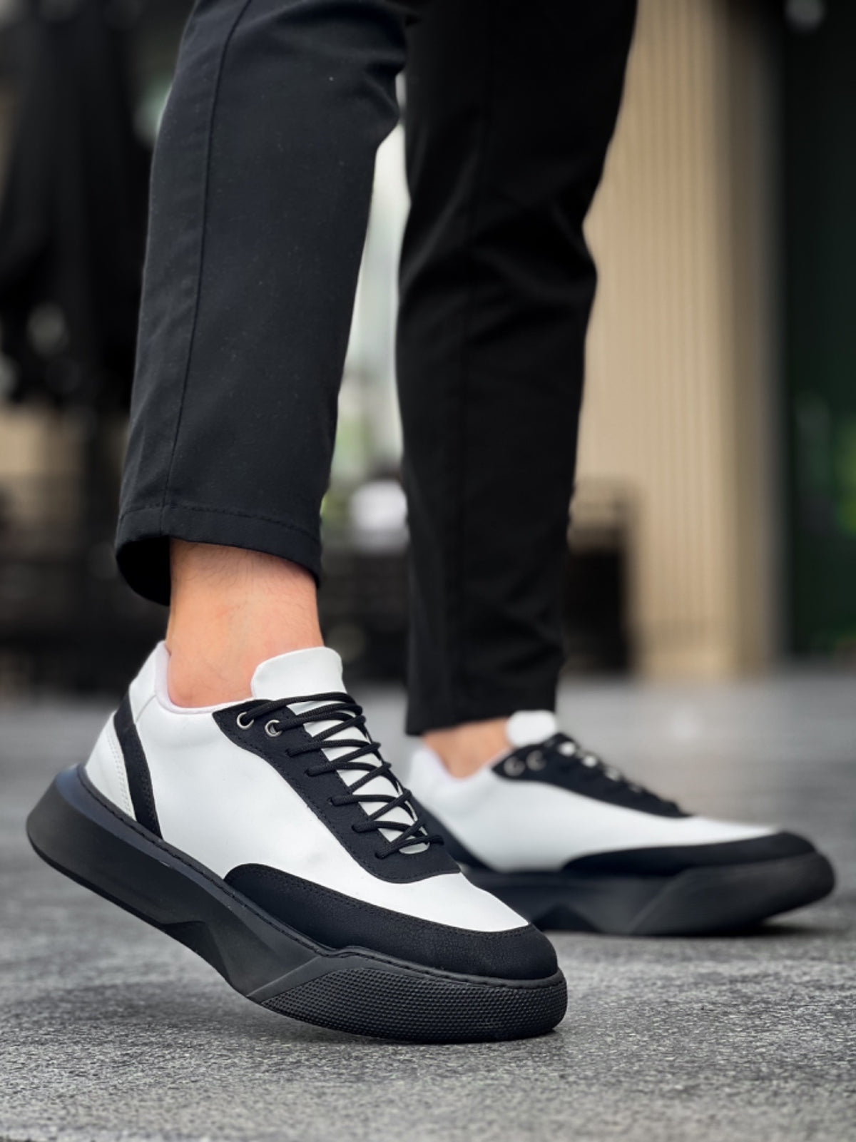 BA0354 Casual Lace-Up Men's High White Black Sole Sneakers - STREETMODE™