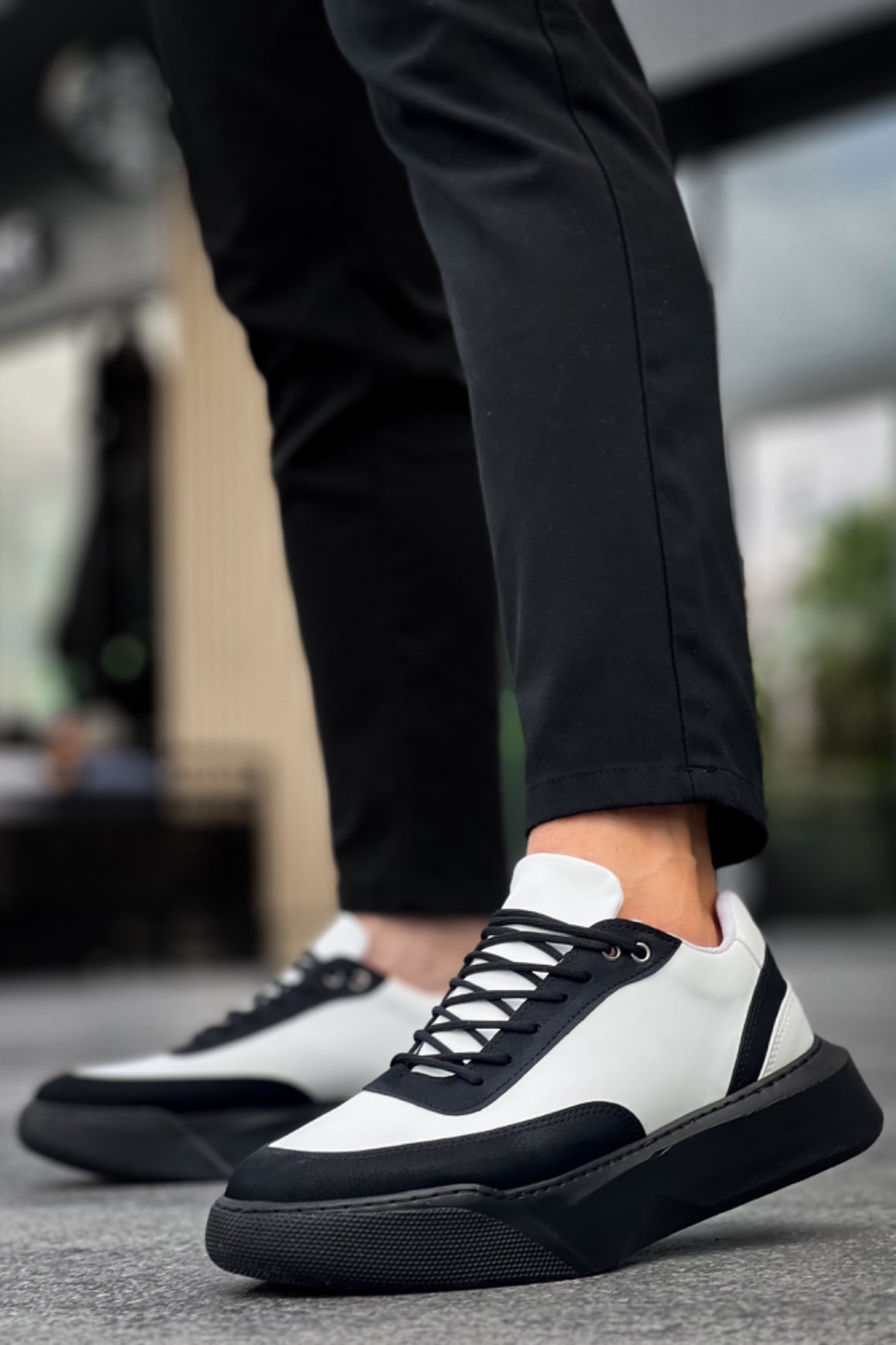 BA0354 Casual Lace-Up Men's High White Black Sole Sneakers - STREETMODE™