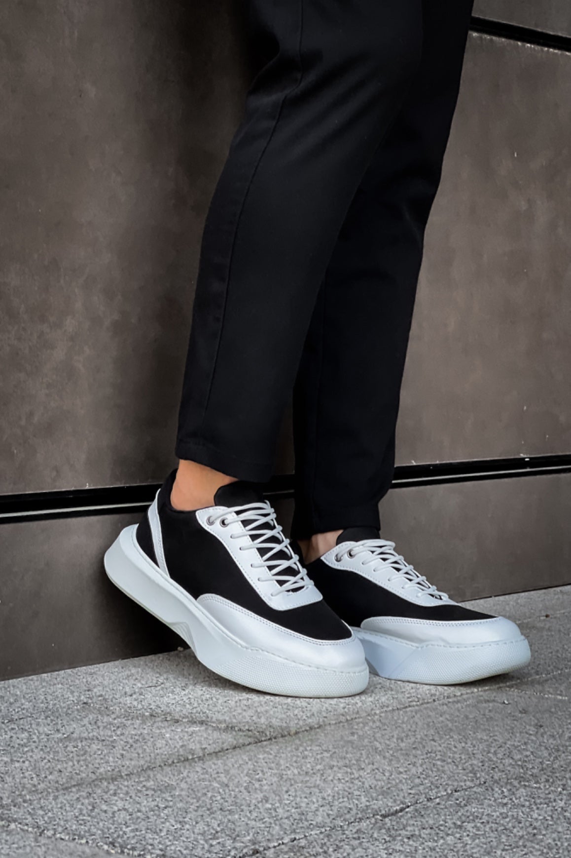 BA0354 Casual Lace-Up Men's High White Piece White Sole Sneakers - STREETMODE™