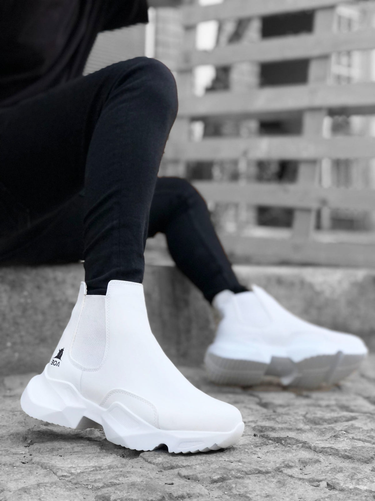 BA0444 Lace-Up Comfortable High Sole White Men's Sports Half Ankle Boots - STREETMODE™