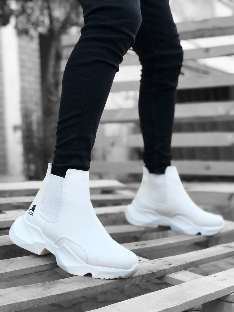 BA0444 Lace-Up Comfortable High Sole White Men's Sports Half Ankle Boots - STREETMODE™