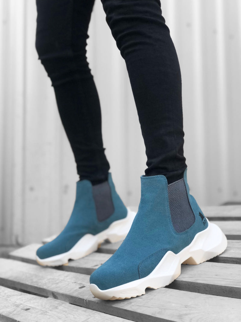 BA0444 Laceless Comfortable High Sole Blue Men's Sports Ankle Ankle Boots - STREETMODE™