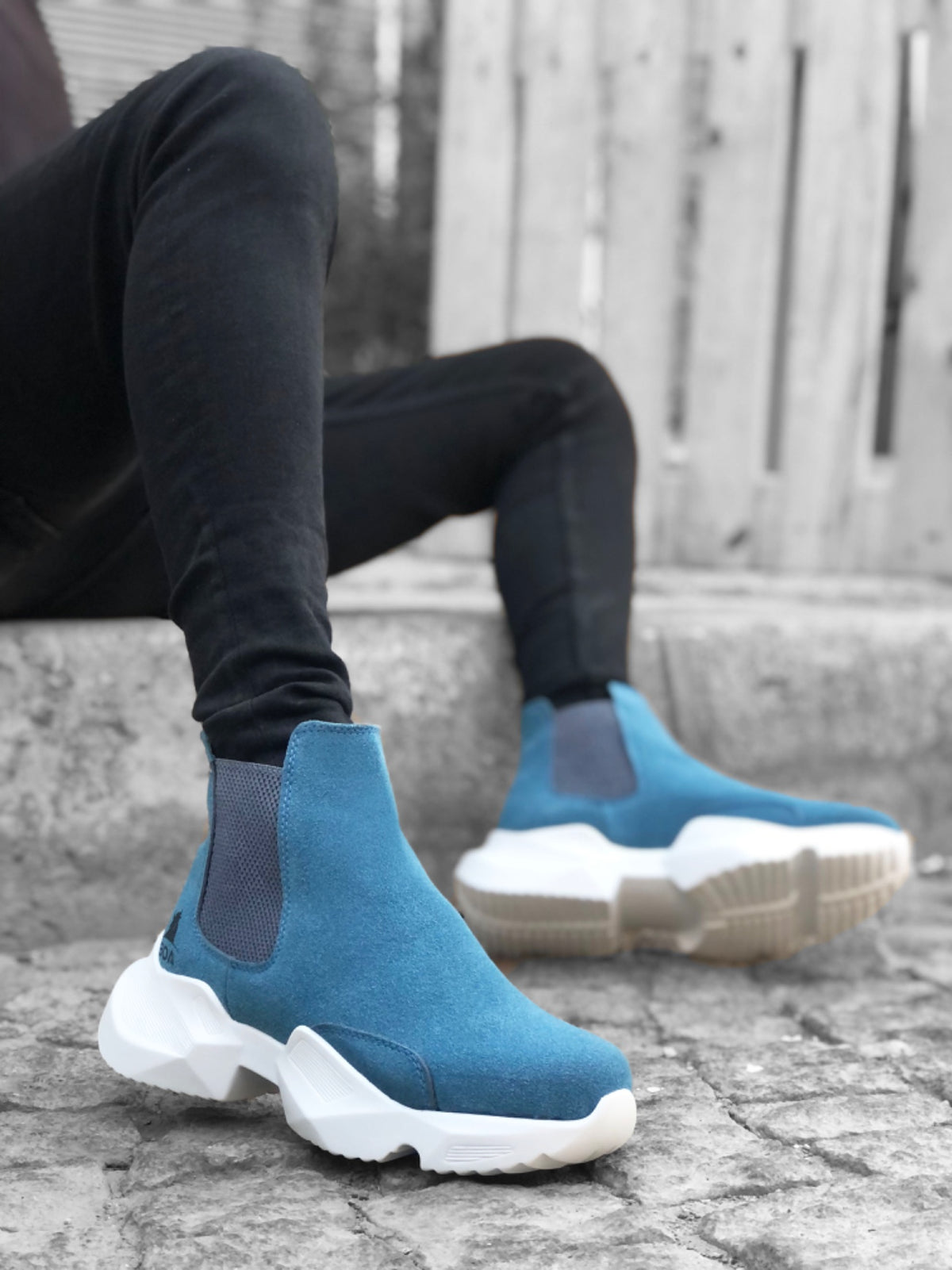 BA0444 Laceless Comfortable High Sole Blue Men's Sports Ankle Ankle Boots - STREETMODE™