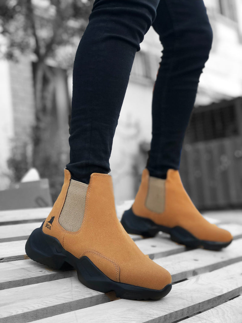 BA0444 Laceless Comfortable High Sole Camel Men's Sports Half Ankle Boots - STREETMODE™