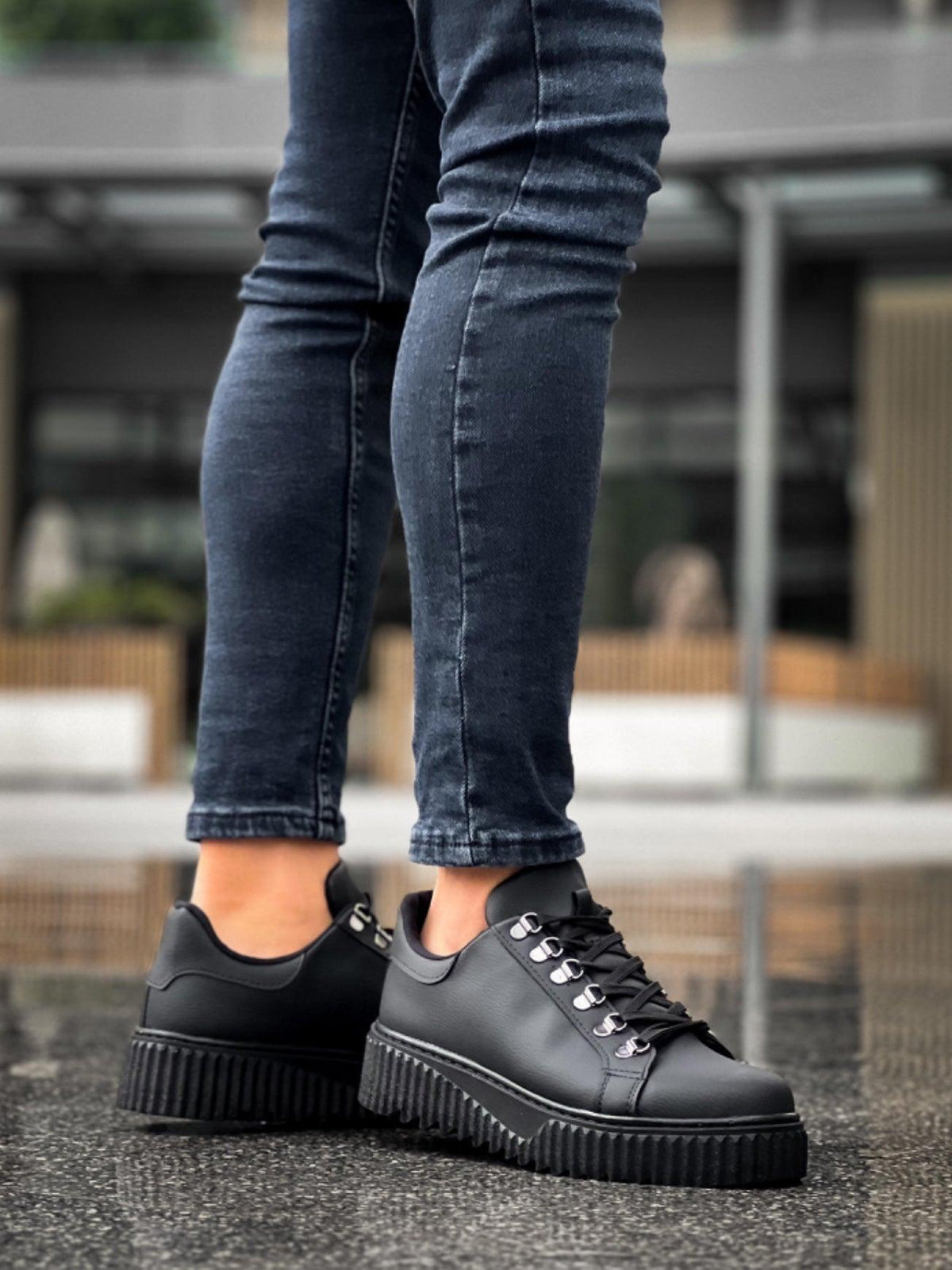 BA0505 Hook Laced Black Soled Casual Shoes - STREETMODE™