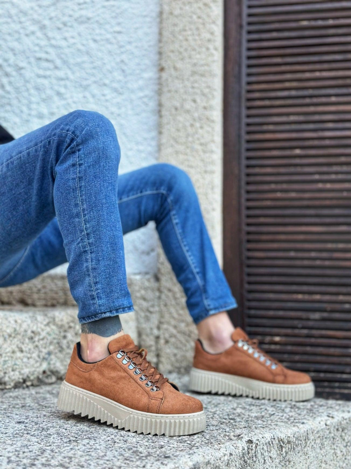 BA0505 Hook Laced Tan Color High Soled Casual Shoes - STREETMODE™