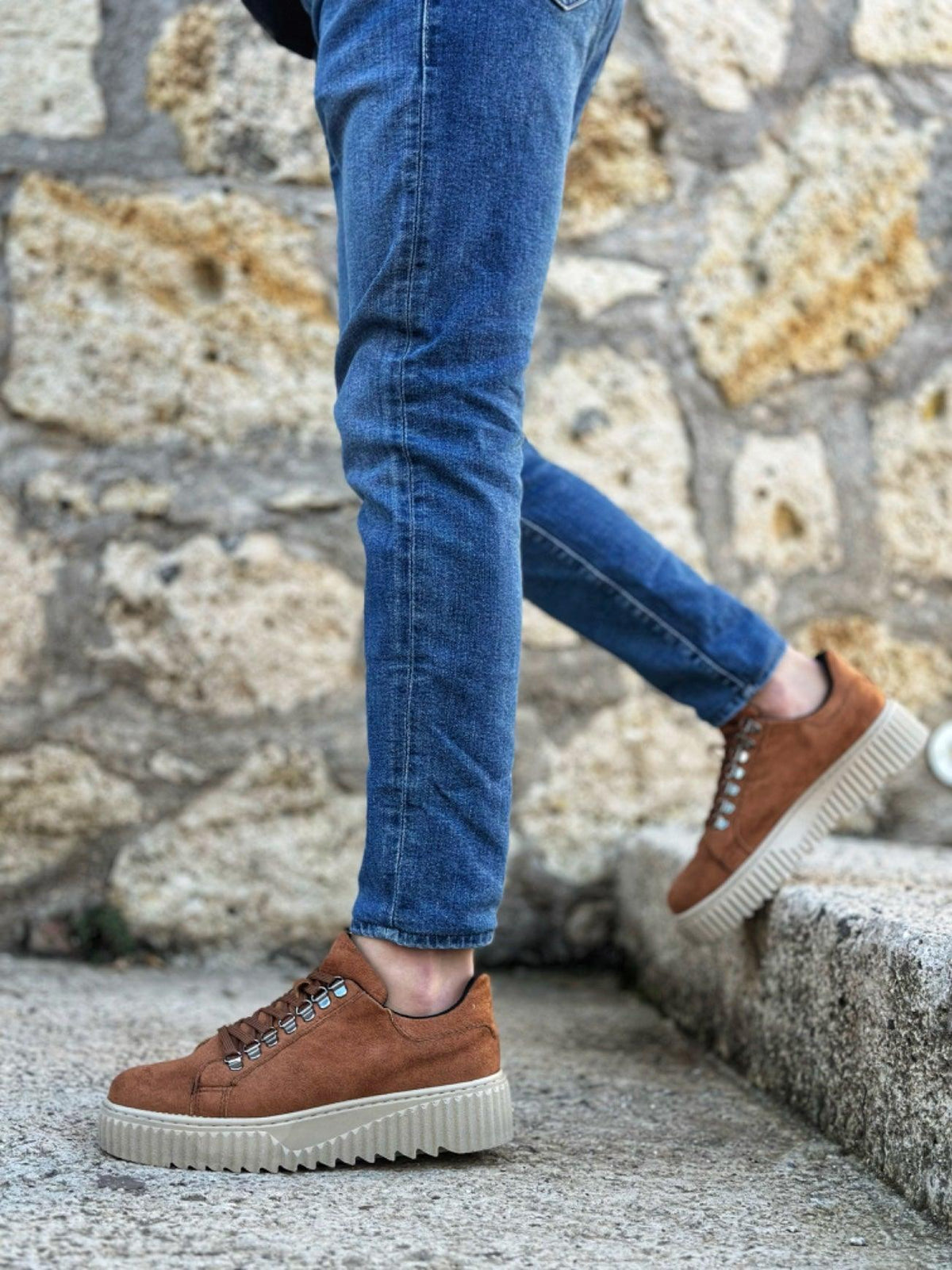 BA0505 Hook Laced Tan Color High Soled Casual Shoes - STREETMODE™