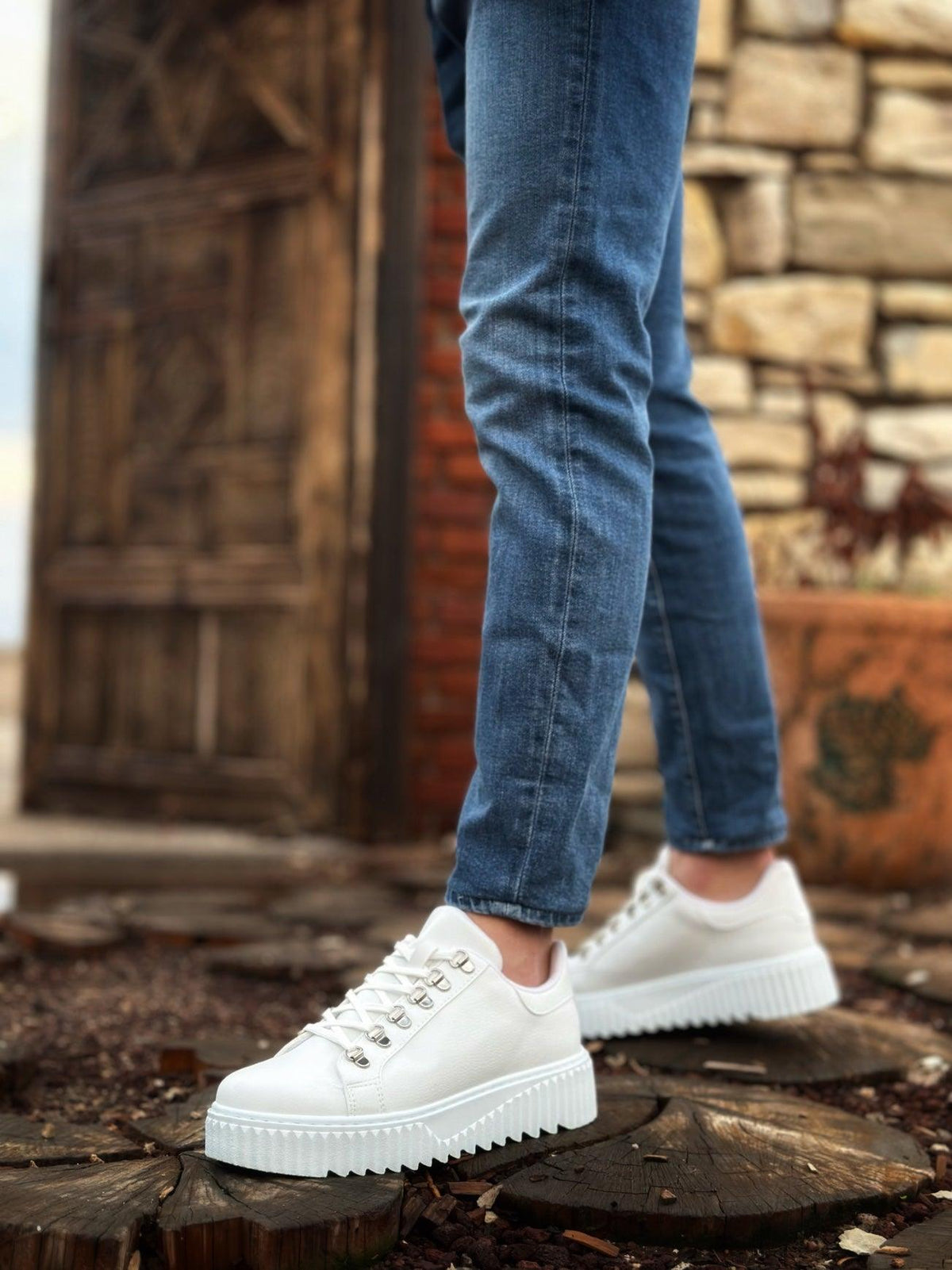 BA0505 Hook Laced White Color High Soled Casual Shoes - STREETMODE™