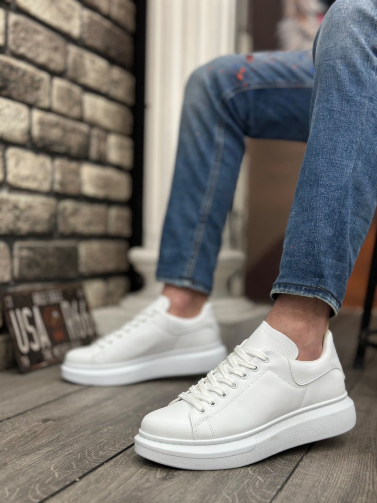 BA0547 BOA Thick High Sole White Lace-Up Sports Men's Shoes - STREETMODE™