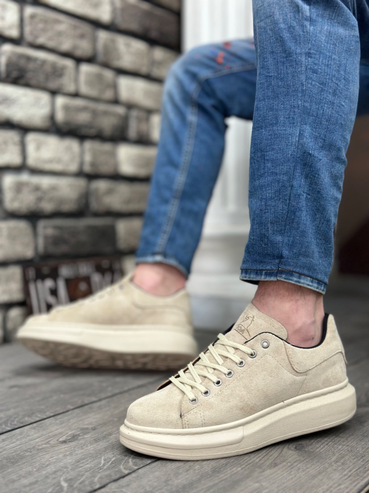 BA0547 Thick High Cream Sole Cream Suede Lace-Up Sports Men's Shoes - STREETMODE™