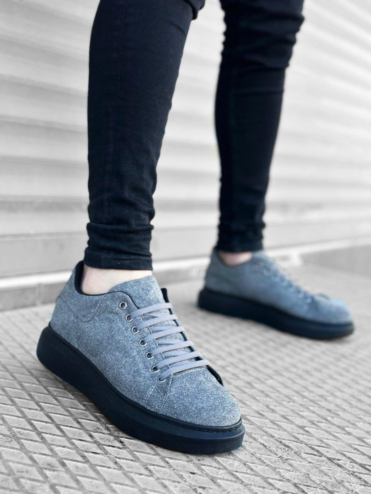 BA0547 Thick High Sole Gray Black Suede Lace-Up Sports Men's Sneakers Shoes - STREETMODE™