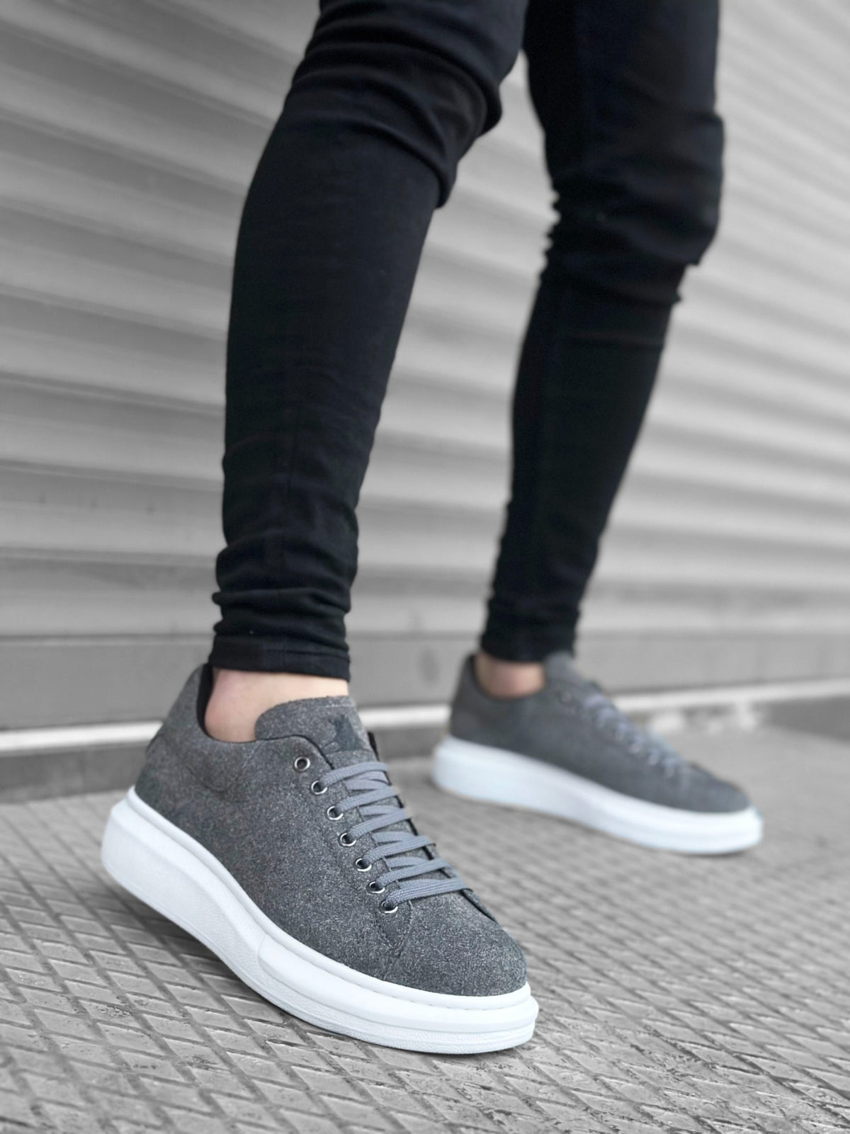 BA0547 Thick High Sole Gray Suede Lace-Up Sports Men's Sneakers Shoes - STREETMODE™