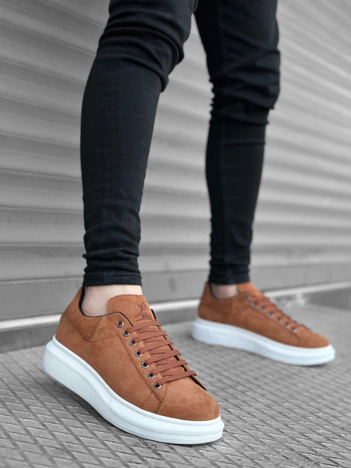 BA0547 Thick High Sole Tan Suede Lace-up Sports Men's Sneakers Shoes - STREETMODE™