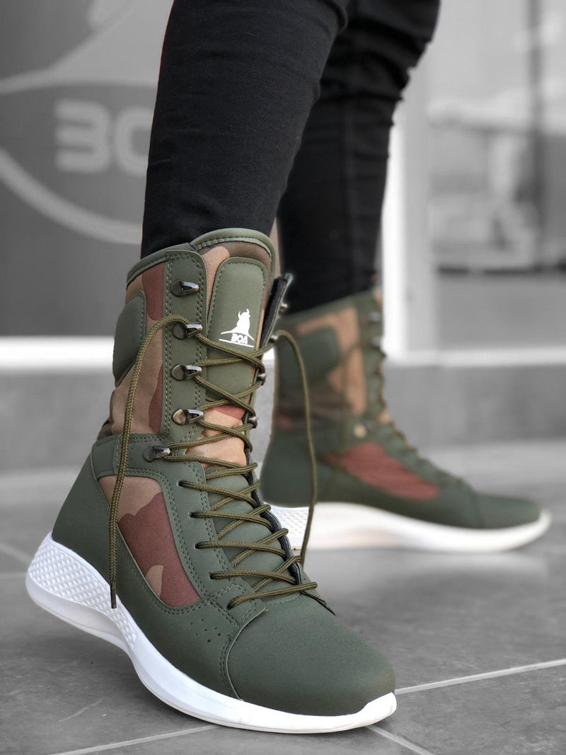 BA0600 Lace-Up Khaki High Sole Boxer Unisex Sport Winter Boot - STREETMODE™