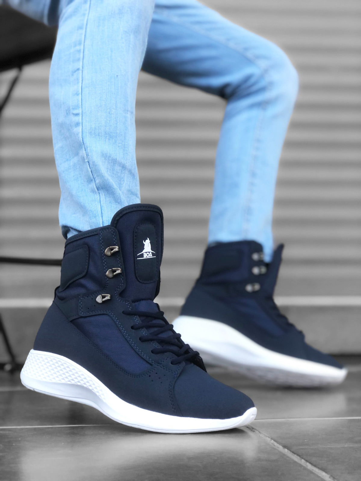 BA0600 Lace-up Navy Blue Short Boxer Unisex Sport Boots - STREETMODE™