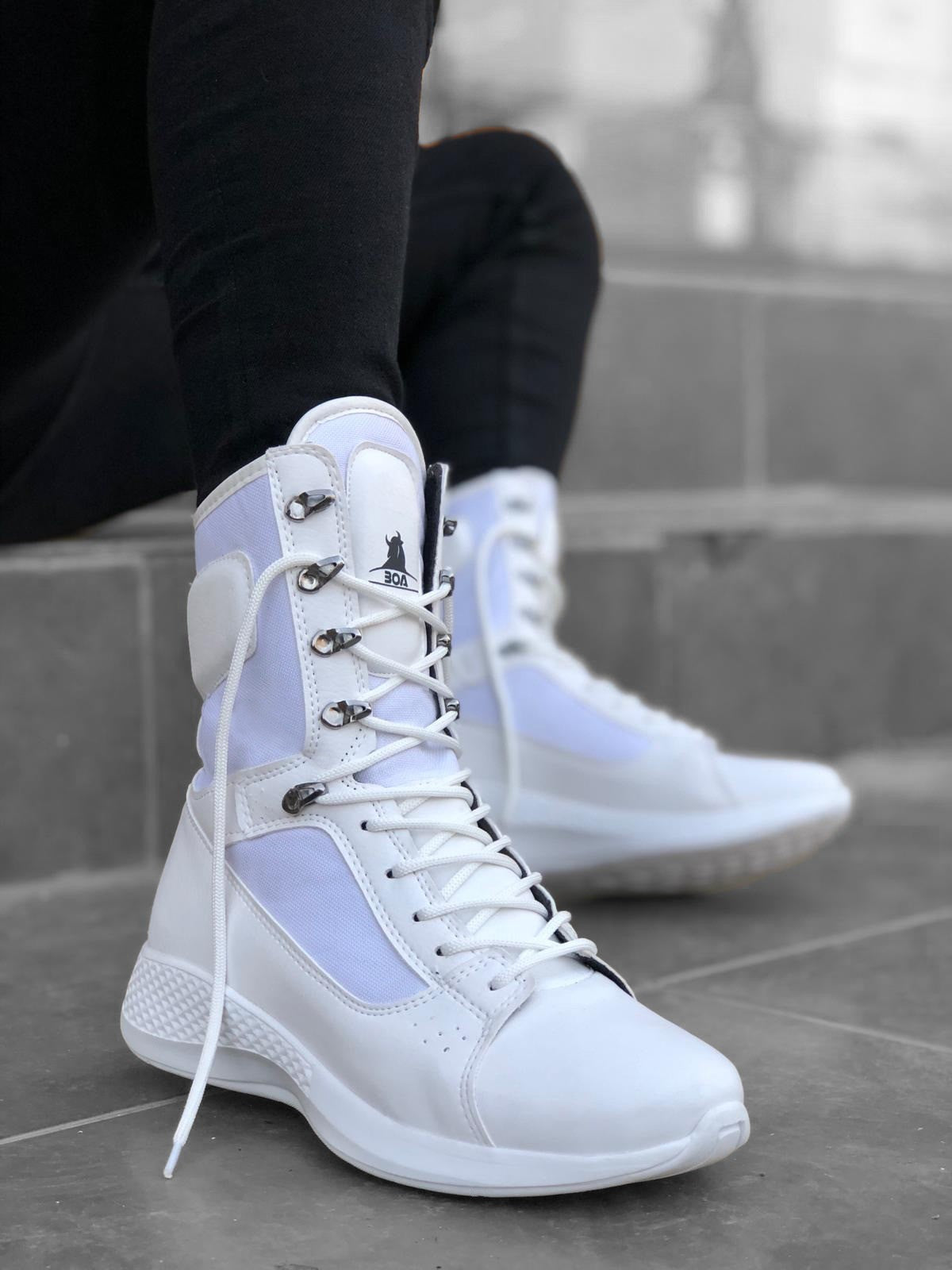 BA0600 Lace-Up White High Sole Boxer Unisex Sport Winter Boots - STREETMODE™