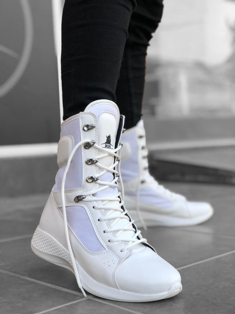 BA0600 Lace-Up White High Sole Boxer Unisex Sport Winter Boots - STREETMODE™