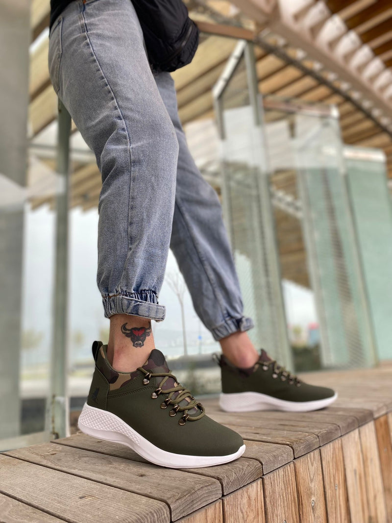 BA0601 Lace-up Comfortable High Sole Khaki camouflage Casual Men's Sneakers - STREETMODE™