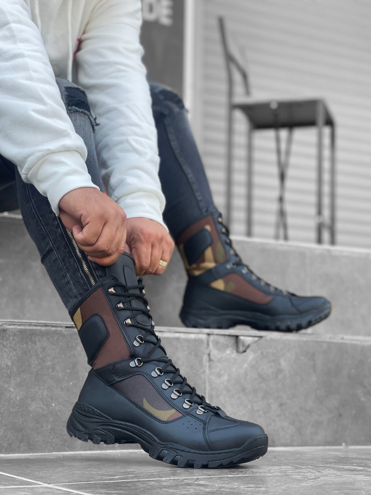 BA0605 Lace-up Black Camouflage Military Boots - STREETMODE™
