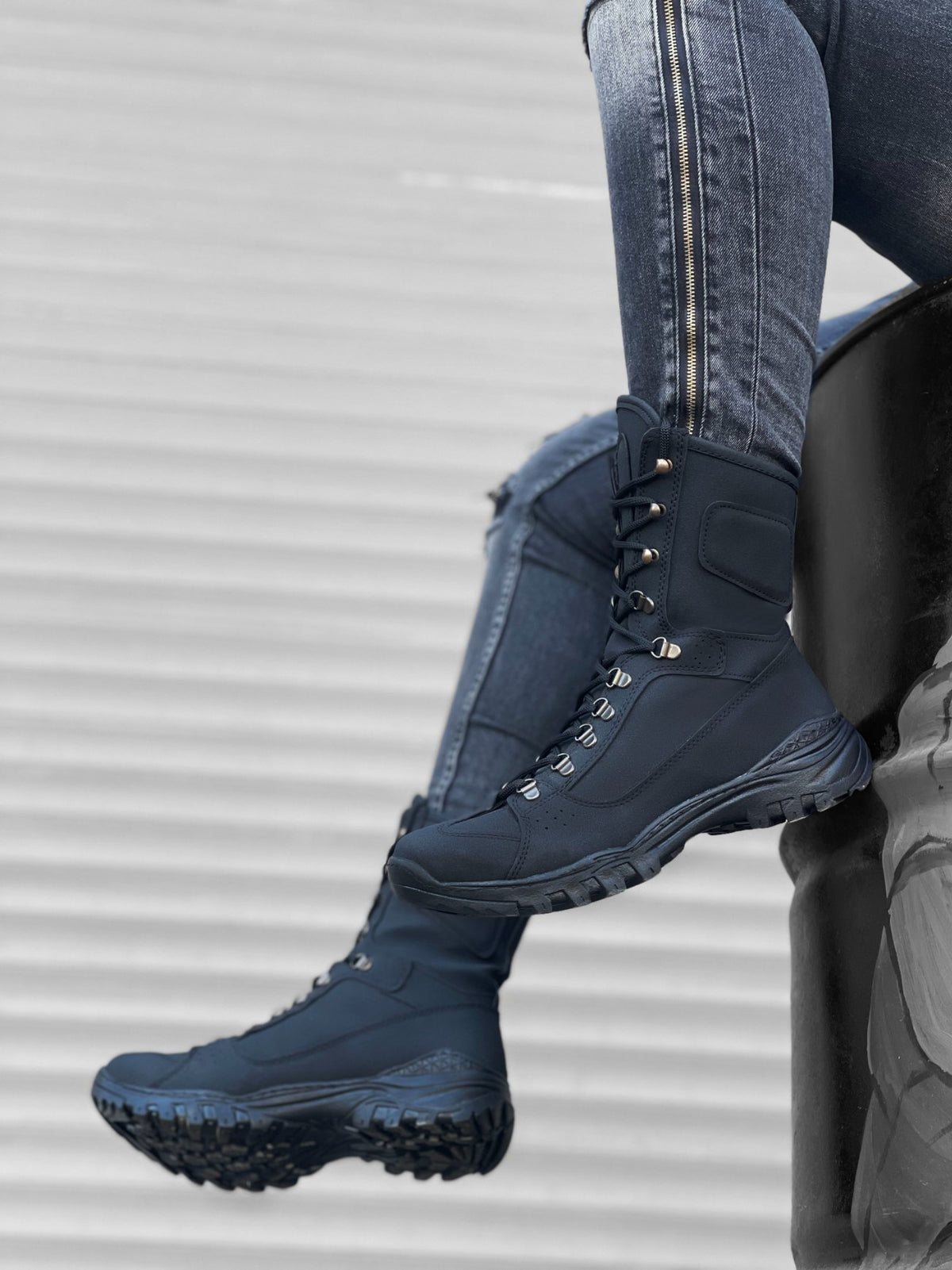 BA0605 Lace-up Black Nubuck Military Boots - STREETMODE™