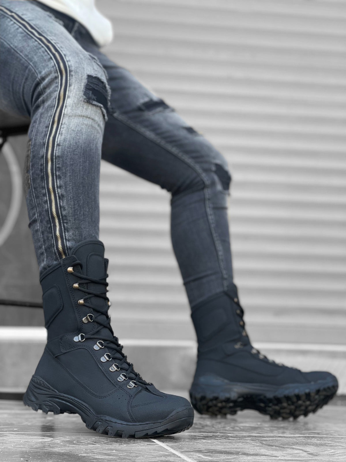 BA0605 Lace-up Black Nubuck Military Boots - STREETMODE™