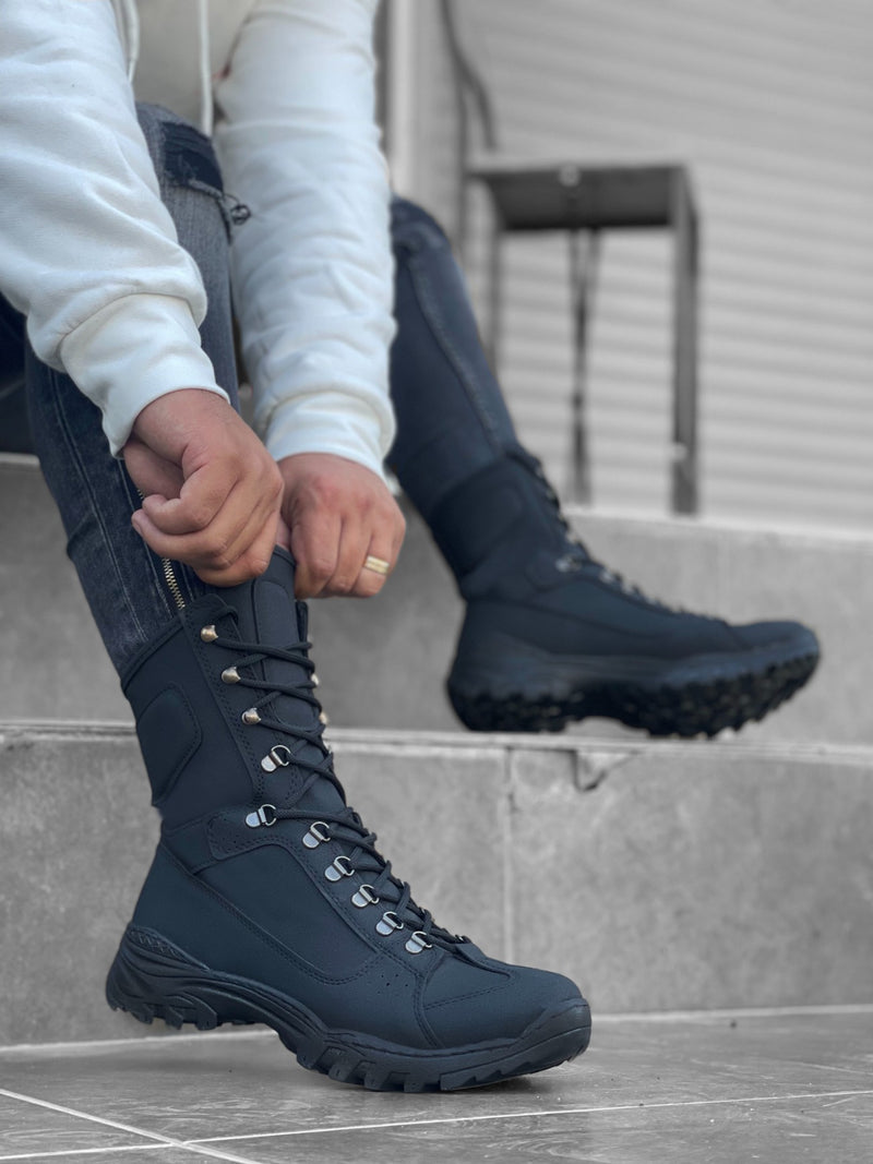 BA0605 Lace-up Black Nubuck Military Boots - STREETMODE™