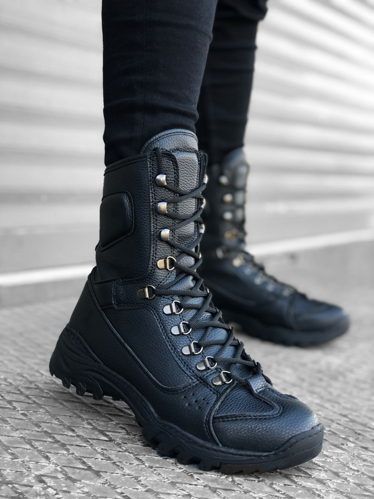 BA0605 Lace-up Black Skin Military Boots - STREETMODE™