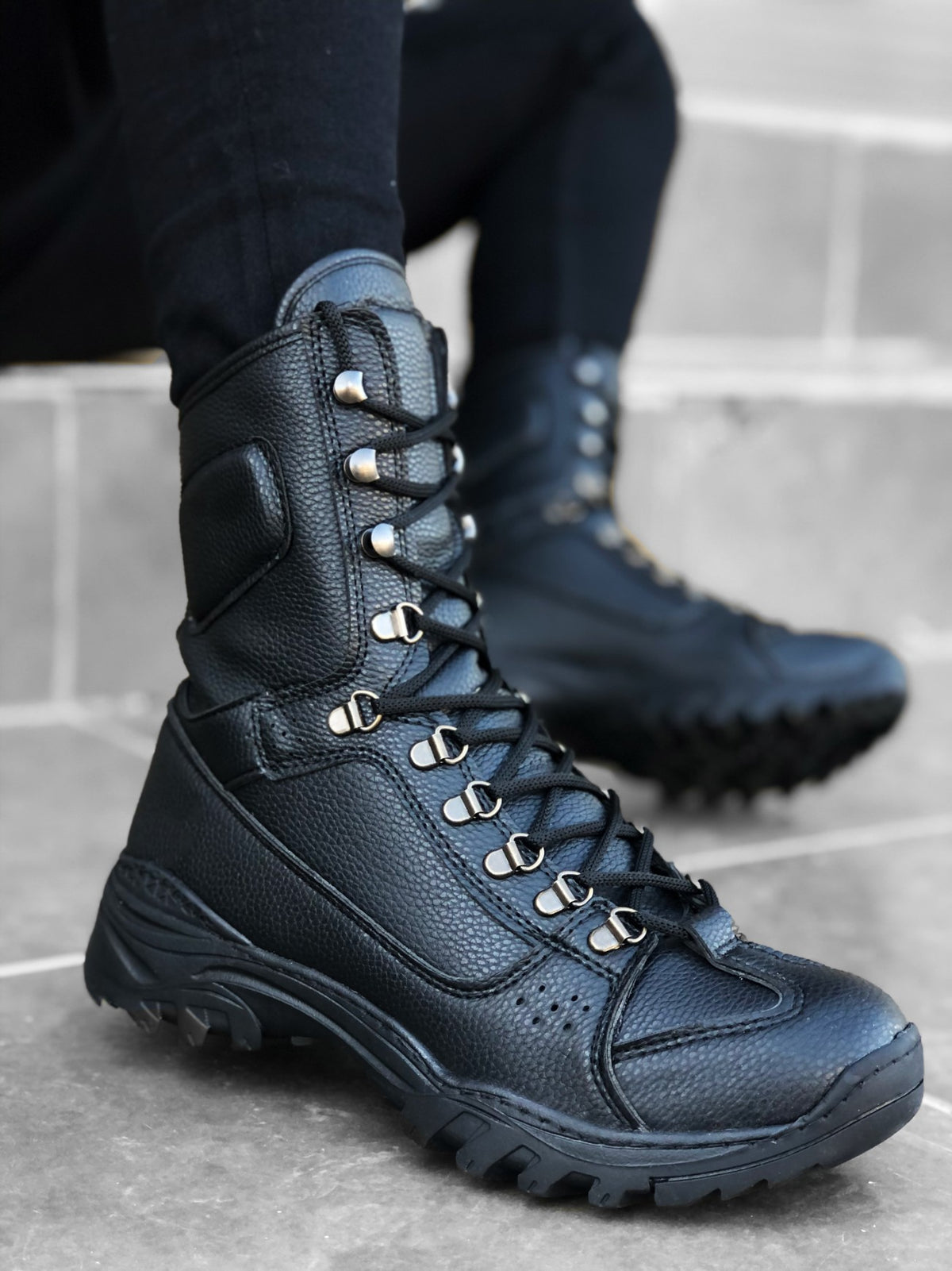 BA0605 Lace-up Black Skin Military Boots - STREETMODE™