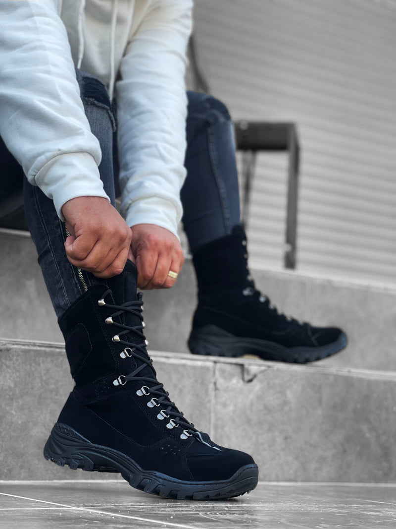 BA0605 Lace-up Black Suede Military Boots - STREETMODE™