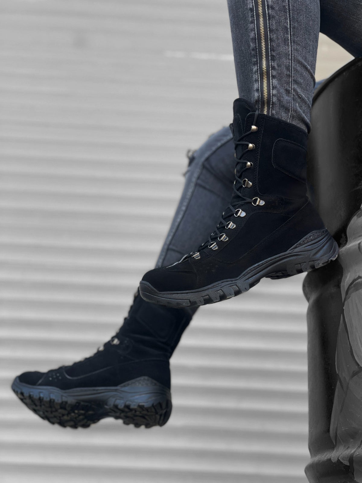 BA0605 Lace-up Black Suede Military Boots - STREETMODE™