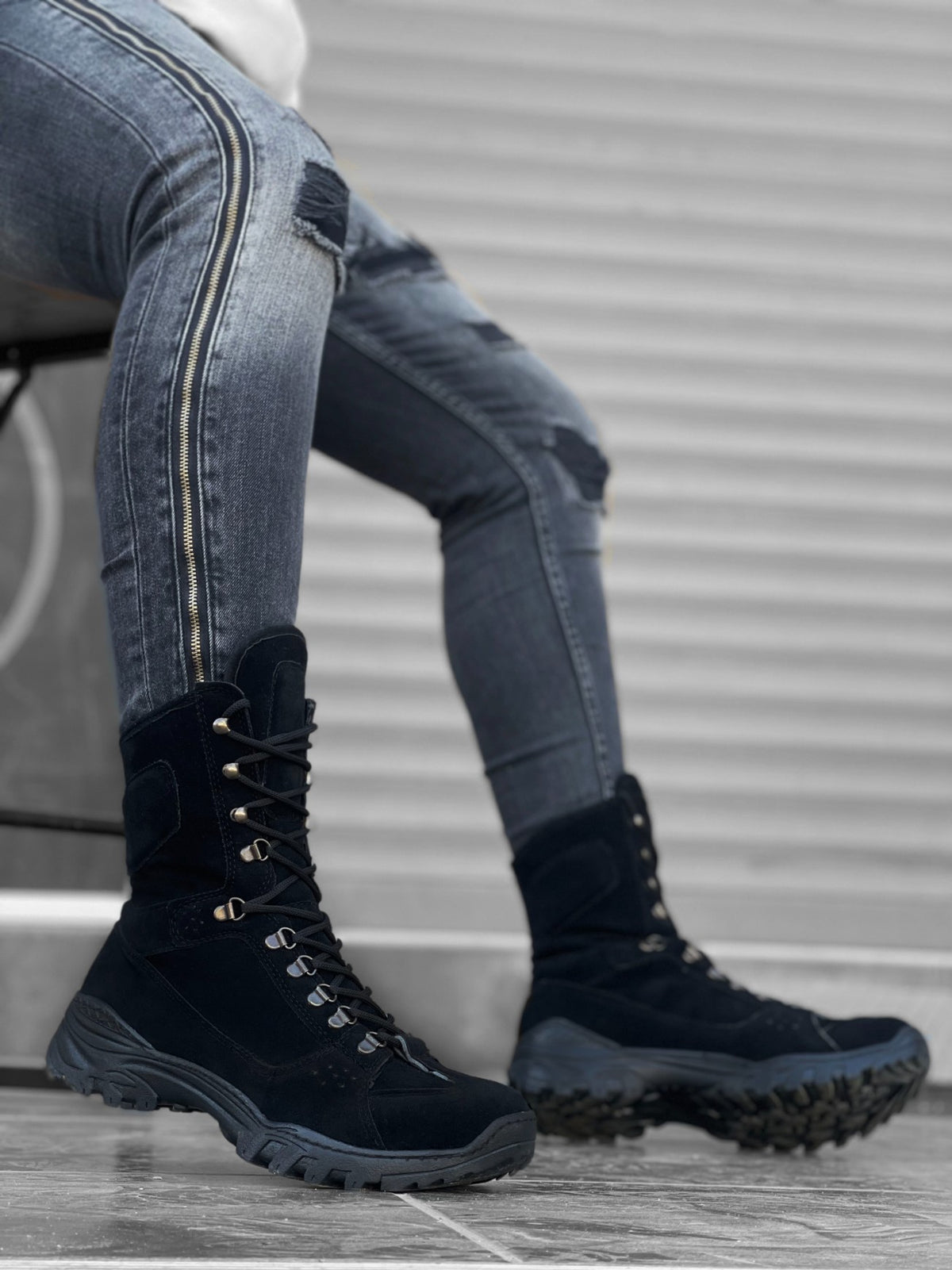 BA0605 Lace-up Black Suede Military Boots - STREETMODE™