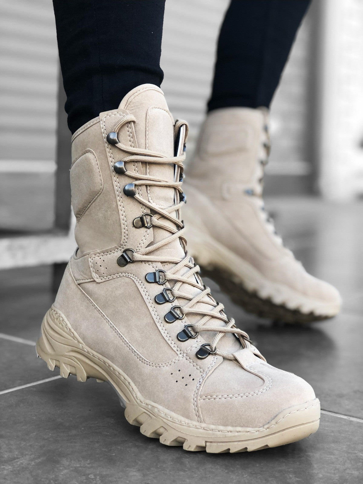 BA0605 Lace-Up Cream Military Boots - STREETMODE™