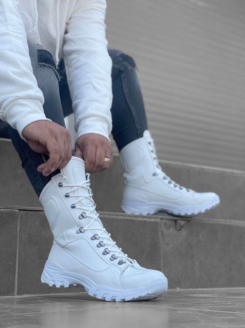 BA0605 Men's Lace-Up White Military Combat Boots - STREETMODE™