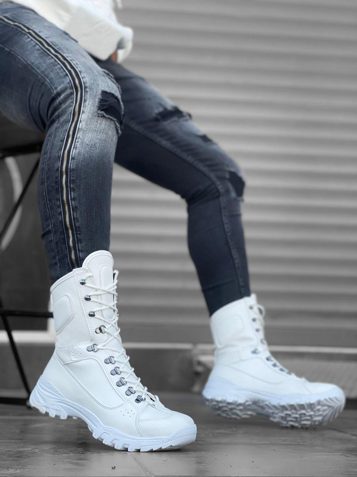 BA0605 Men's Lace-Up White Military Combat Boots - STREETMODE™