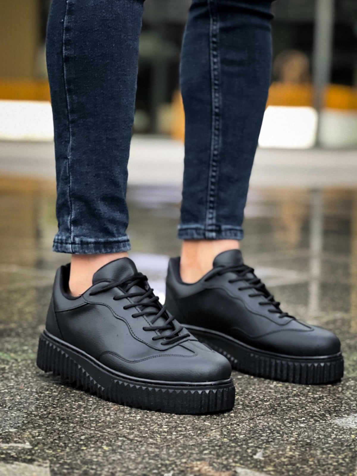 BA0802 Black Color Black High Sole Men's Casual Shoes - STREETMODE™