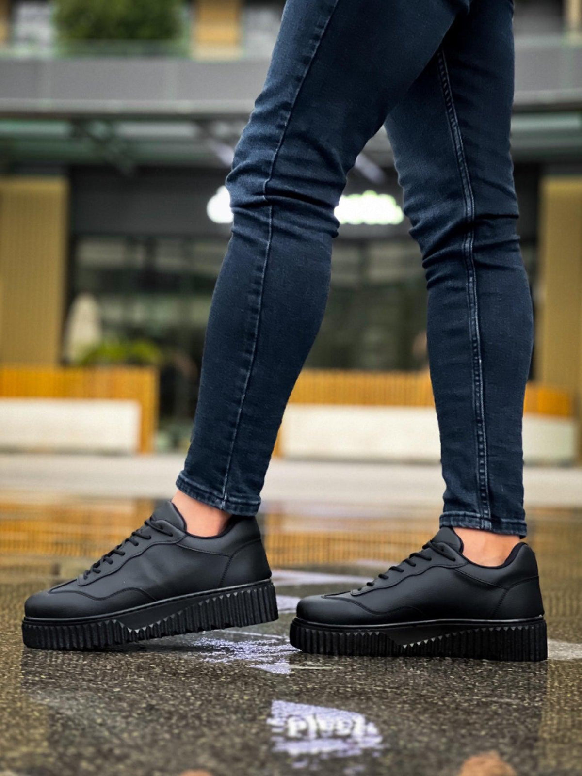 BA0802 Black Color Black High Sole Men's Casual Shoes - STREETMODE™