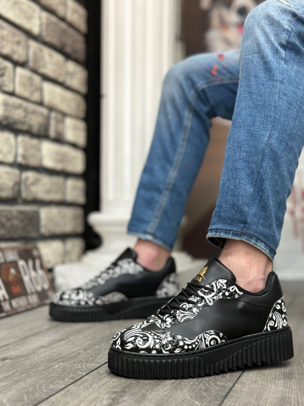 BA0802 Gothic Patterned Black High Sole Men's Casual Shoes - STREETMODE™