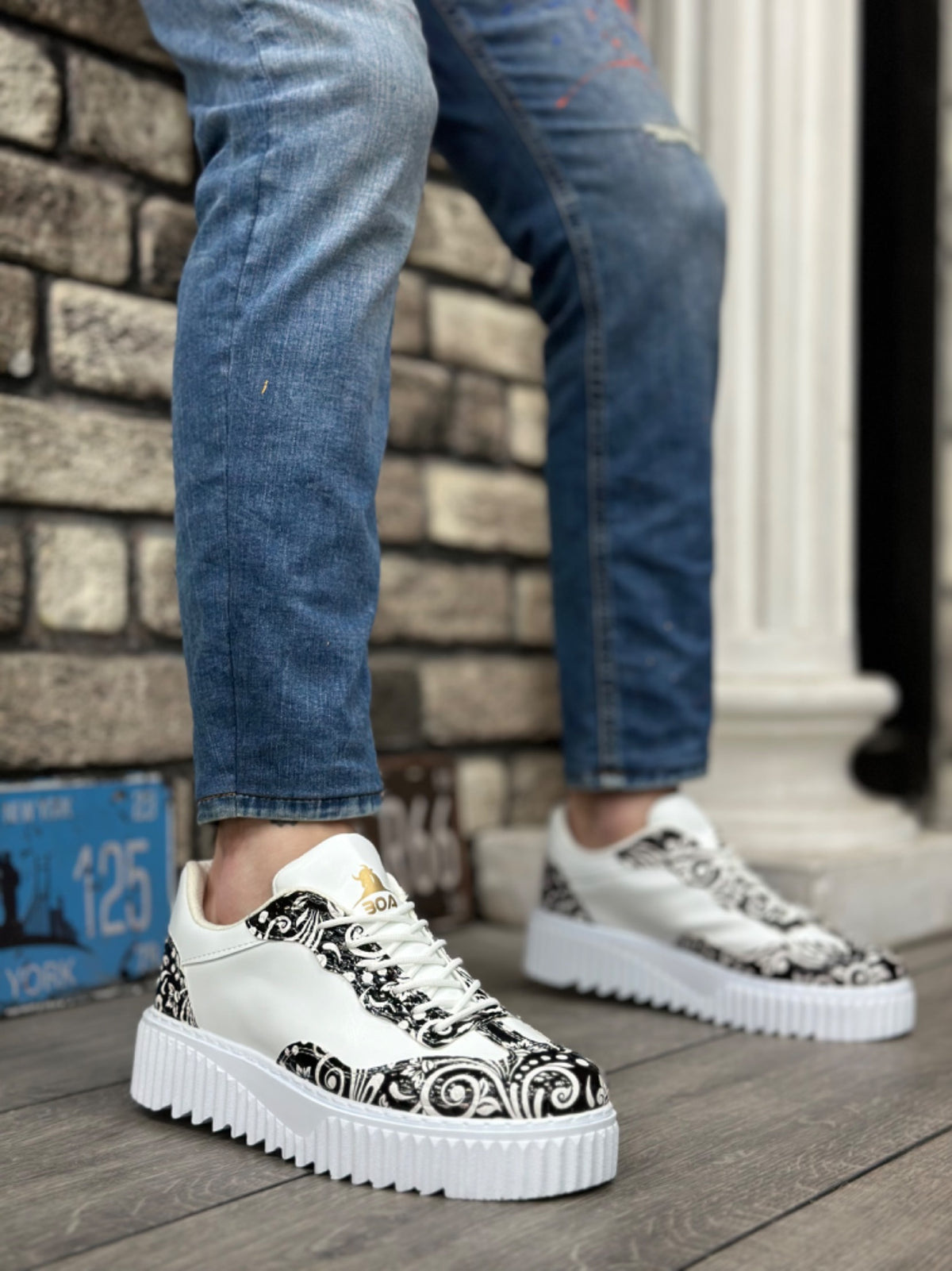 BA0802 Gothic Patterned White High Sole Men's Casual Shoes - STREETMODE™