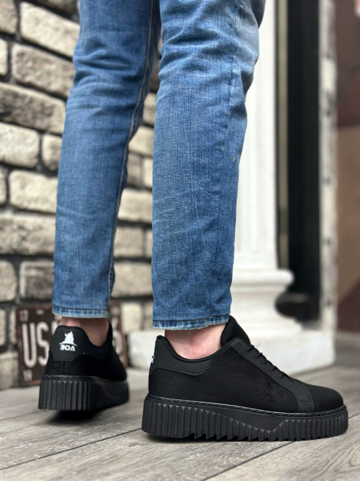 BA0803 High Black Sole Knitwear Black Men's Sneakers Shoes - STREETMODE™