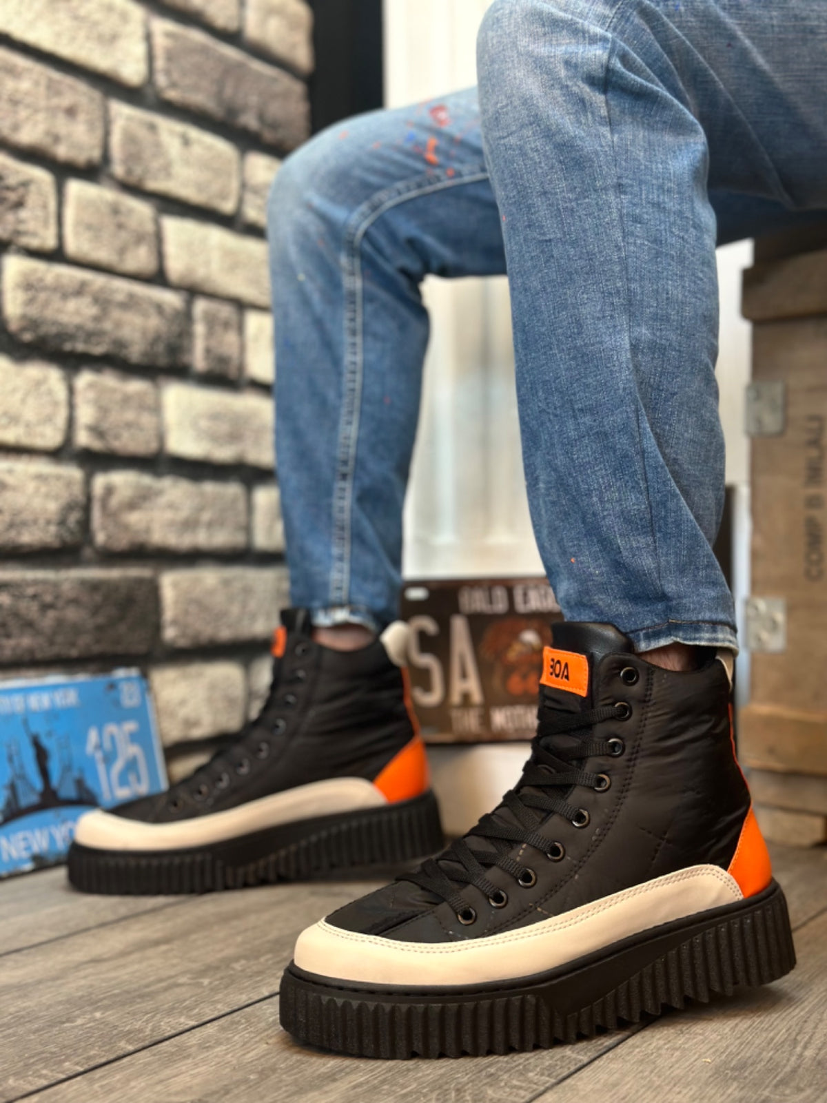 BA0811 High Black Sole Parachute Fabric Orange Skin Detailed Half Ankle Sports Boots - STREETMODE™